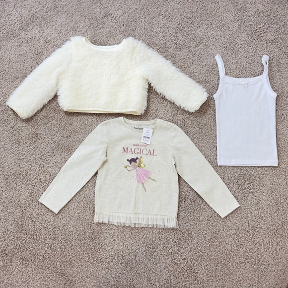 Nutmeg Tops - Girls 3pc Top Bundle Nutmeg Fairy Tee Pippa & Julie Faux Fur Shrug Camisole 4-5